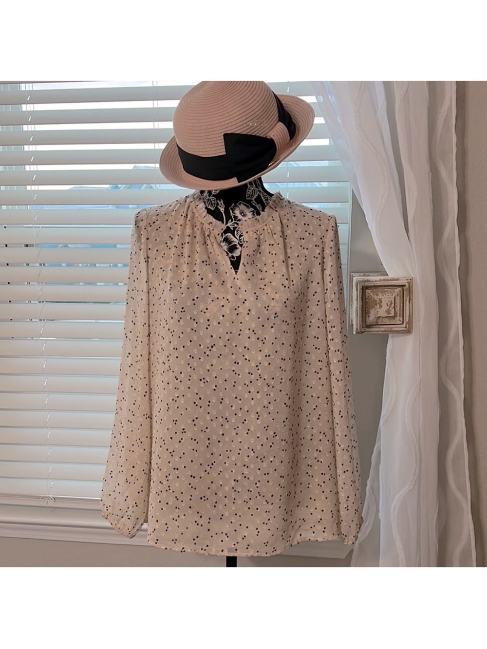 Rachel Zoe Cream Long-Sleeve Polka Dot Blouse